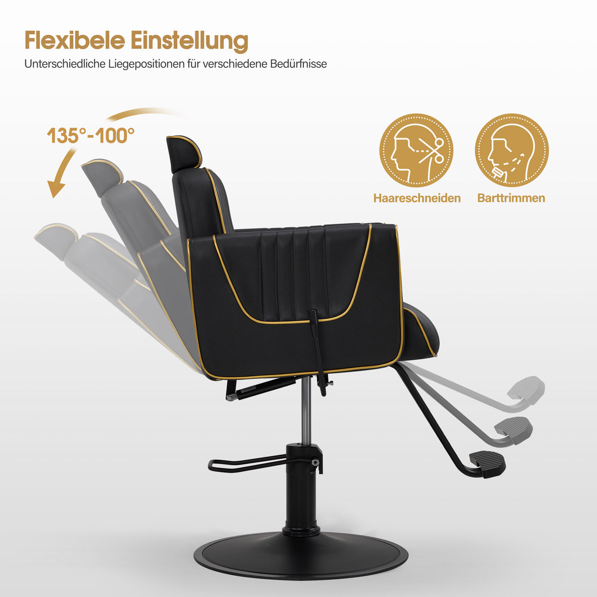 Barberpub Friseurstuhl mit Kopfstütze, Friseursessel Höhenverstellbar & 360°Drehbar, Friseureinrichtung Kippbar, Bedienungsstuhl Hydraulisch Kunstleder, 2615 (Schwarz)