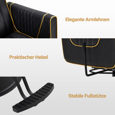 Barberpub Friseurstuhl mit Kopfstütze, Friseursessel Höhenverstellbar & 360°Drehbar, Friseureinrichtung Kippbar, Bedienungsstuhl Hydraulisch Kunstleder, 2615 (Schwarz)