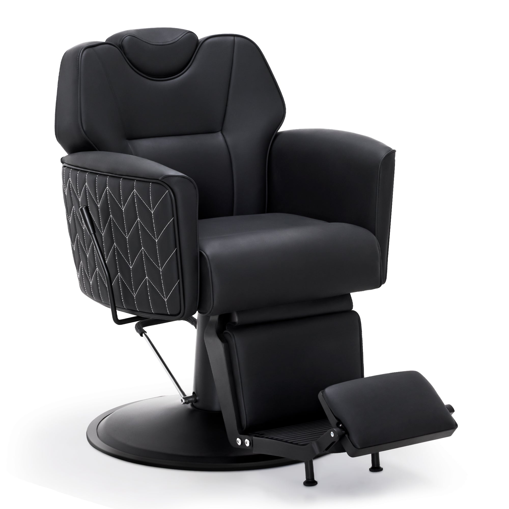 Fauteuil de barbier BarberPub avec appui-tête inclinable, équipement de coiffure avec pompe hydraulique, pivotant à 360°, hauteur réglable, fauteuils de coiffure en similicuir, 2625 (noir)