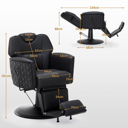 BarberPub Barber Chair with Tilting Headrest, Hairdressing Equipment with Hydraulic Pump 360° Rotatable, Height-Adjustable Barber Chair, Hairdressing Chairs Faux Leather, 2625 (Black)