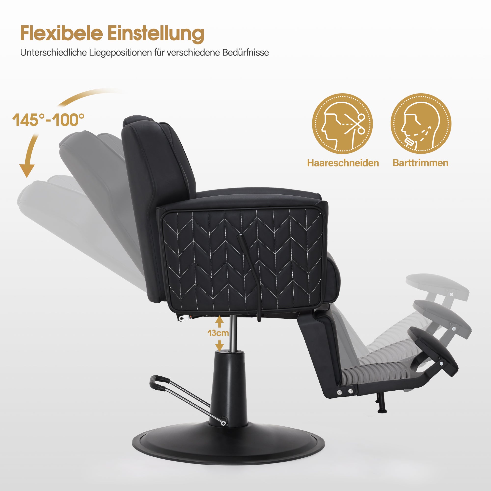 Fauteuil de barbier BarberPub avec appui-tête inclinable, équipement de coiffure avec pompe hydraulique, pivotant à 360°, hauteur réglable, fauteuils de coiffure en similicuir, 2625 (noir)