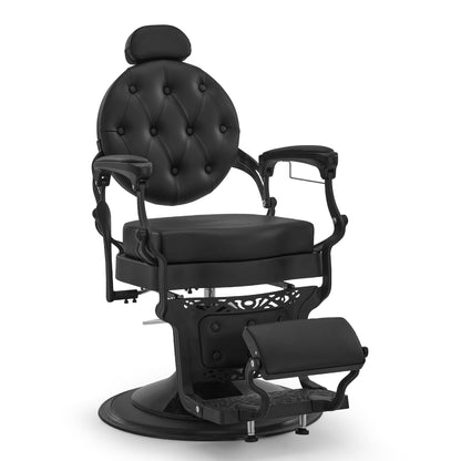 Fauteuil de barbier BarberPub avec appui-tête inclinable, équipement de coiffure avec pompe hydraulique rotative à 360°, chaise de coiffure réglable en hauteur de style vintage, chaise de barbier en cuir synthétique, 2933-F