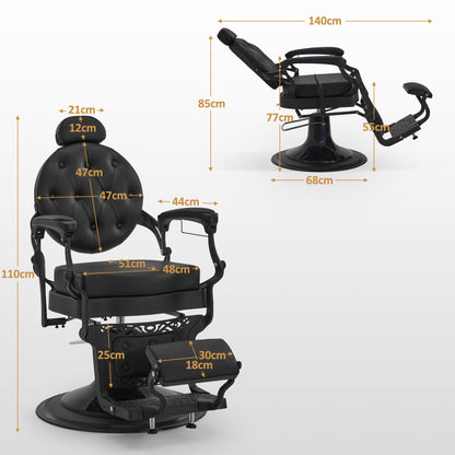 Fauteuil de barbier BarberPub avec appui-tête inclinable, équipement de coiffure avec pompe hydraulique rotative à 360°, chaise de coiffure réglable en hauteur de style vintage, chaise de barbier en cuir synthétique, 2933-F