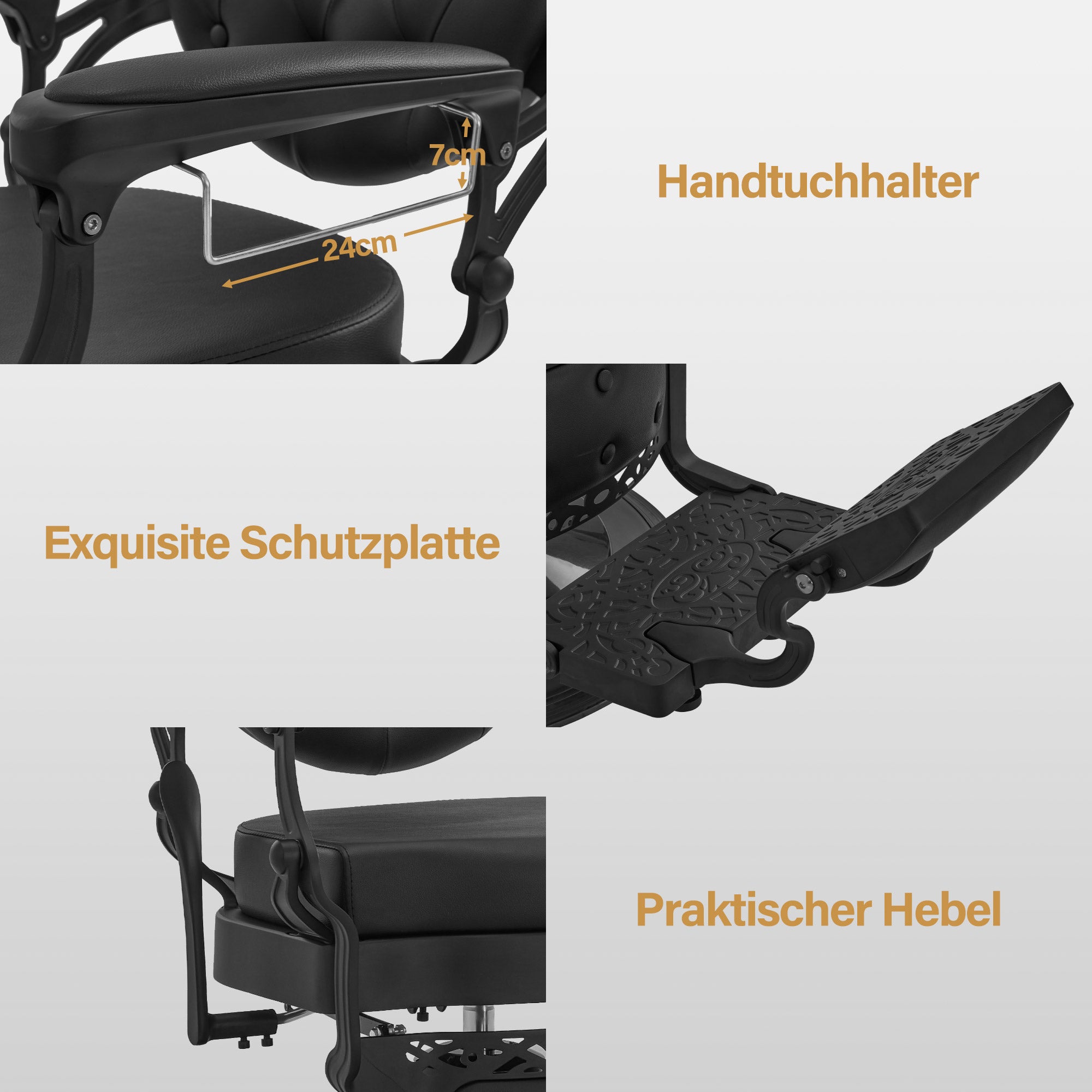 Fauteuil de barbier BarberPub avec appui-tête inclinable, équipement de coiffure avec pompe hydraulique rotative à 360°, chaise de coiffure réglable en hauteur de style vintage, chaise de barbier en cuir synthétique, 2933-F