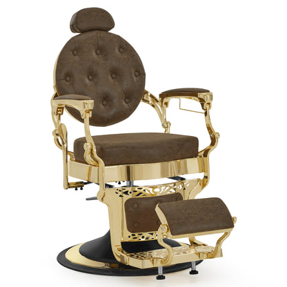 Fauteuil de barbier BarberPub avec appui-tête inclinable, équipement de coiffure avec pompe hydraulique rotative à 360°, chaise de coiffure réglable en hauteur de style vintage, chaise de barbier en cuir synthétique, 2933-F