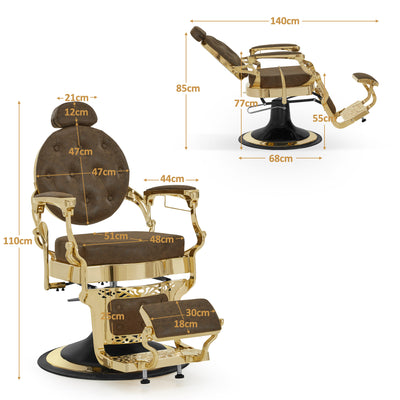 BarberPub sedia da barbiere reclinabile con poggiatesta, attrezzatura da parrucchiere con pompa idraulica girevole a 360°, sedia da lavoro regolabile in altezza in stile vintage, sedia da barbiere in similpelle, 2933-F