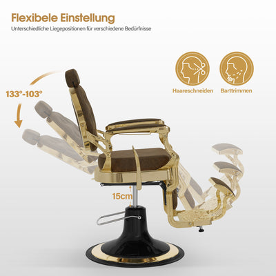 BarberPub sedia da barbiere reclinabile con poggiatesta, attrezzatura da parrucchiere con pompa idraulica girevole a 360°, sedia da lavoro regolabile in altezza in stile vintage, sedia da barbiere in similpelle, 2933-F