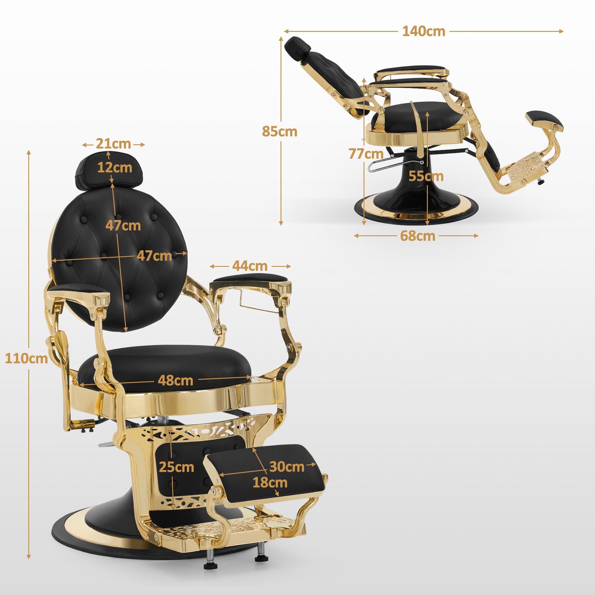 Fauteuil de barbier BarberPub avec appui-tête inclinable, équipement de coiffure avec pompe hydraulique rotative à 360°, chaise de coiffure réglable en hauteur de style vintage, chaise de barbier en cuir synthétique, 2933-F