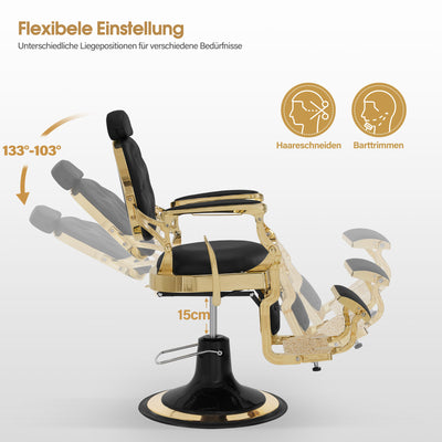 BarberPub sedia da barbiere reclinabile con poggiatesta, attrezzatura da parrucchiere con pompa idraulica girevole a 360°, sedia da lavoro regolabile in altezza in stile vintage, sedia da barbiere in similpelle, 2933-F