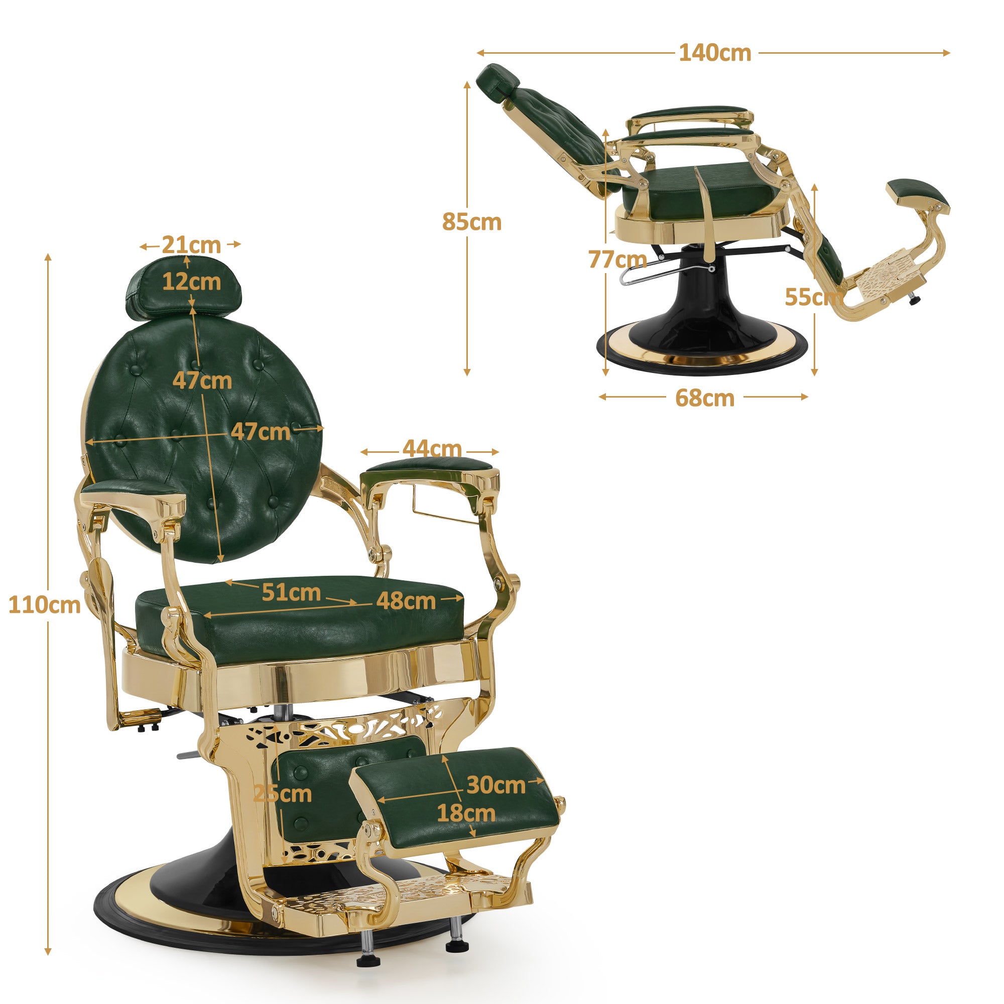 Fauteuil de barbier BarberPub avec appui-tête inclinable, équipement de coiffure avec pompe hydraulique rotative à 360°, chaise de coiffure réglable en hauteur de style vintage, chaise de barbier en cuir synthétique, 2933-F