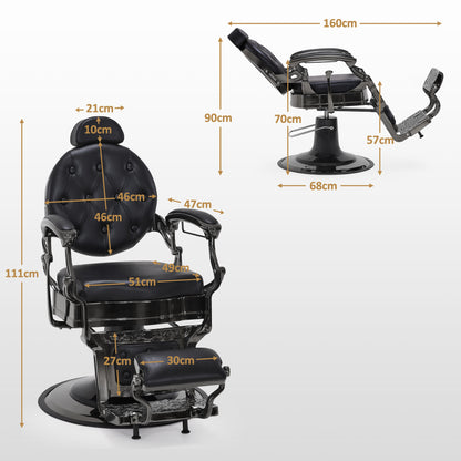 Barberpub hairdressing chair with retro/vintage style, matte black 2933BK, with retro/vintage style, 360° rotatable, imitation leather, 113 × 68 × 109 cm
