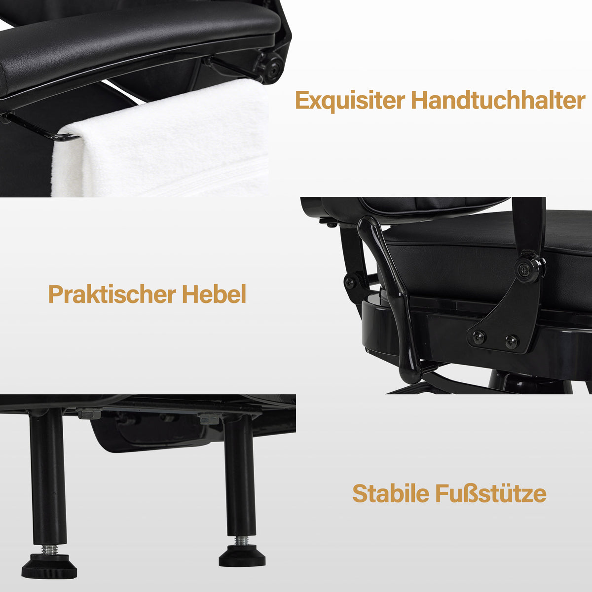 Barberpub Friseurstuhl mit Kopfstütze Kippbar, Friseureinrichtung mit Hydraulikpumpe 360° Drehbar, Höhenverstellbarer Bedienungsstuhl mit Vintage Stil, Barber Stuhl Kunstleder, 2952 (Schwarz)