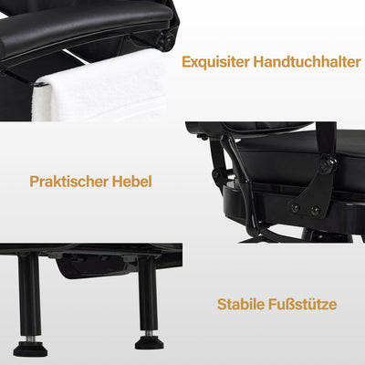 Barberpub Friseurstuhl mit Kopfstütze Kippbar, Friseureinrichtung mit Hydraulikpumpe 360° Drehbar, Höhenverstellbarer Bedienungsstuhl mit Vintage Stil, Barber Stuhl Kunstleder, 2952 (Schwarz)