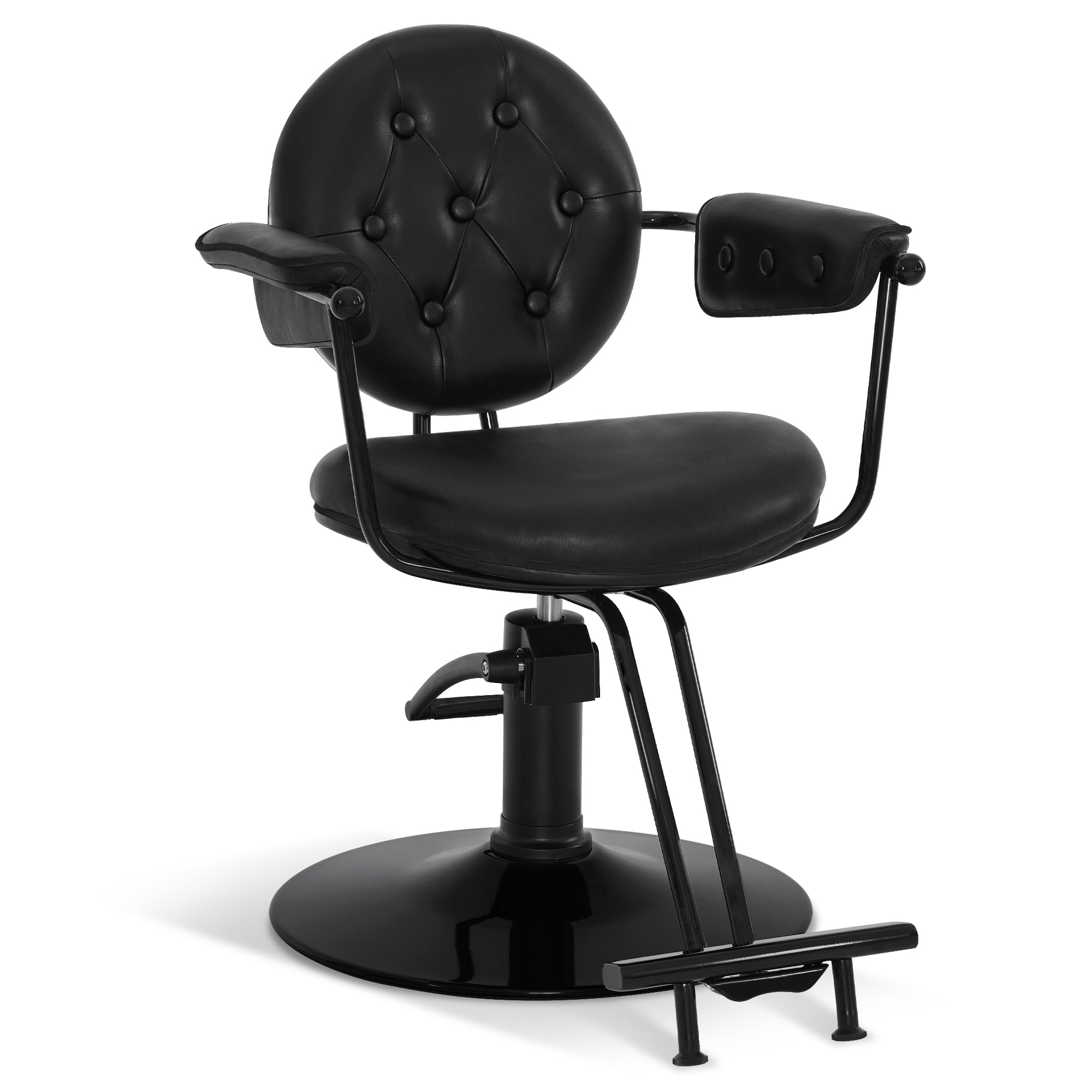 Fauteuil de barbier BarberPub avec pompe hydraulique, pivotant à 360°, hauteur réglable, en similicuir PVC vintage, 3159 (noir)