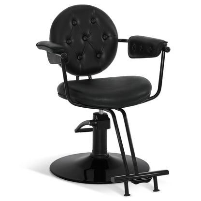 BarberPub Friseurstuhl mit Hydraulikpumpe 360° Drehbar, Friseureinrichtung Barber Chair Höhenverstellbar, Barber Stuhl Friseursessel PVC Kunstleder Vintage, 3159 (Schwarz)