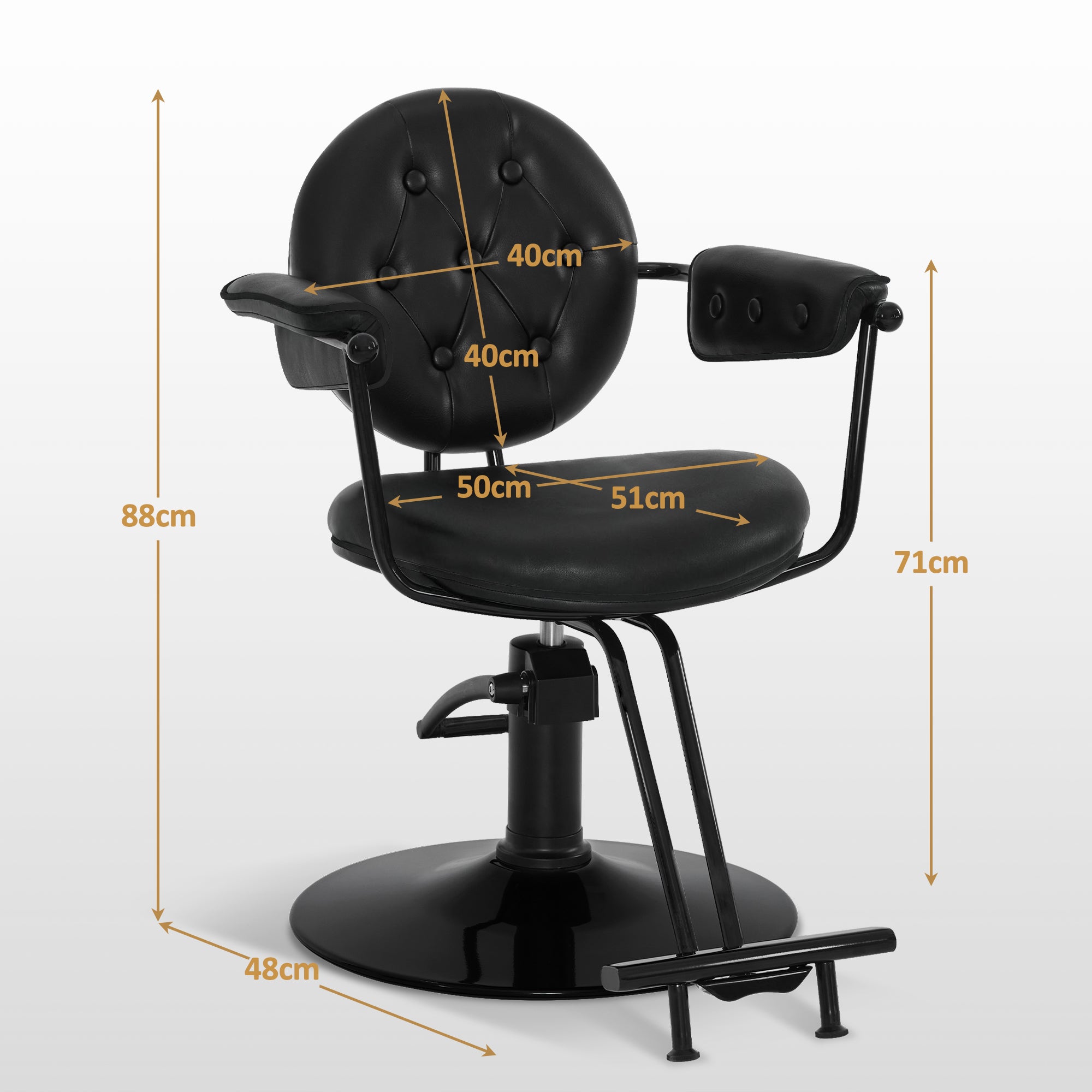Fauteuil de barbier BarberPub avec pompe hydraulique, pivotant à 360°, hauteur réglable, en similicuir PVC vintage, 3159 (noir)