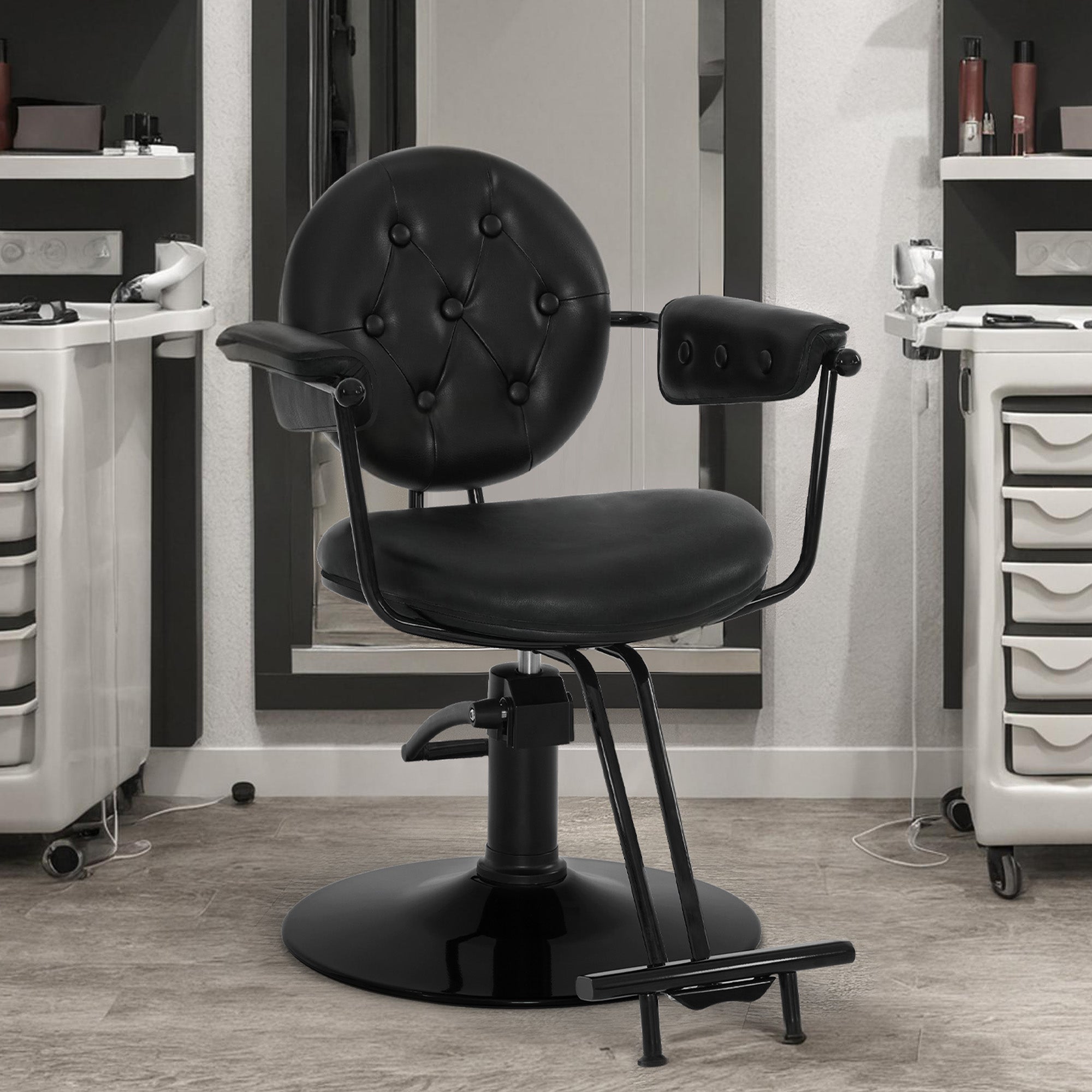 Fauteuil de barbier BarberPub avec pompe hydraulique, pivotant à 360°, hauteur réglable, en similicuir PVC vintage, 3159 (noir)