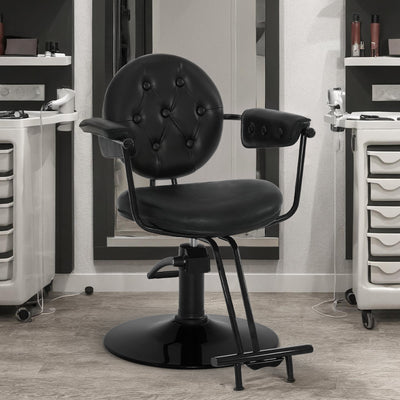 BarberPub sedia da barbiere con pompa idraulica girevole a 360°, attrezzatura da parrucchiere, sedia da barbiere regolabile in altezza, poltrona da barbiere in similpelle PVC vintage, 3159 (Nero)