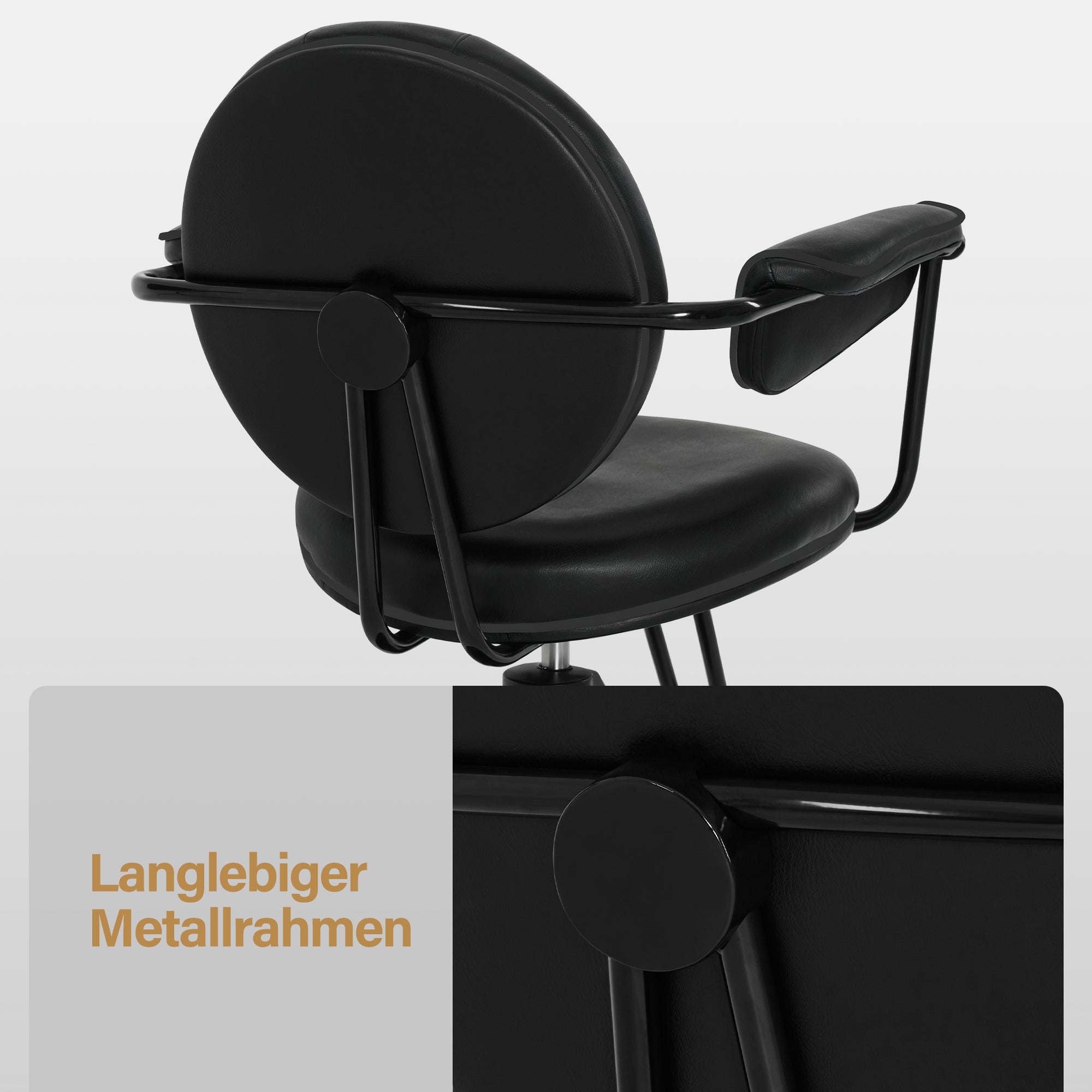 Fauteuil de barbier BarberPub avec pompe hydraulique, pivotant à 360°, hauteur réglable, en similicuir PVC vintage, 3159 (noir)