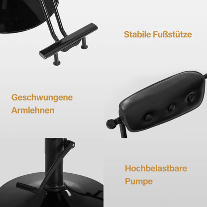 BarberPub Friseurstuhl mit Hydraulikpumpe 360° Drehbar, Friseureinrichtung Barber Chair Höhenverstellbar, Barber Stuhl Friseursessel PVC Kunstleder Vintage, 3159 (Schwarz)