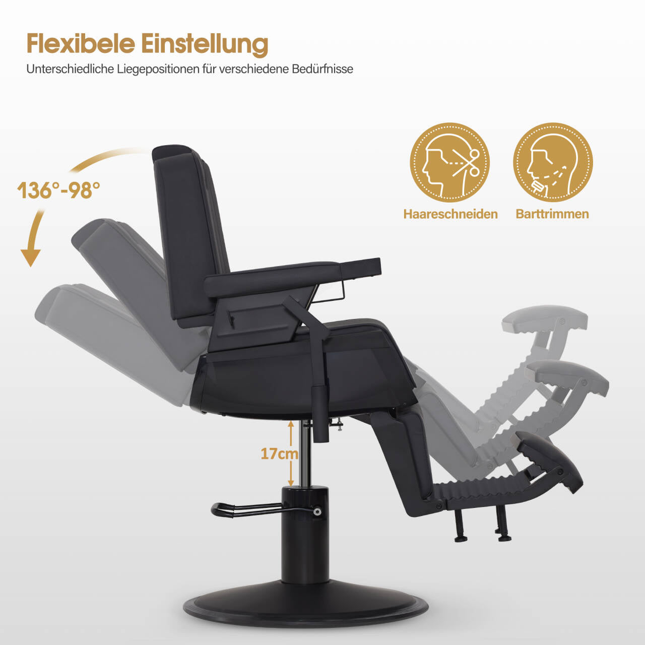 Fauteuil de barbier BarberPub avec appui-tête inclinable, équipement de coiffure avec pompe hydraulique, rotatif à 360°, hauteur du siège d'opération réglable, fauteuil de barbier en simili cuir, 3823