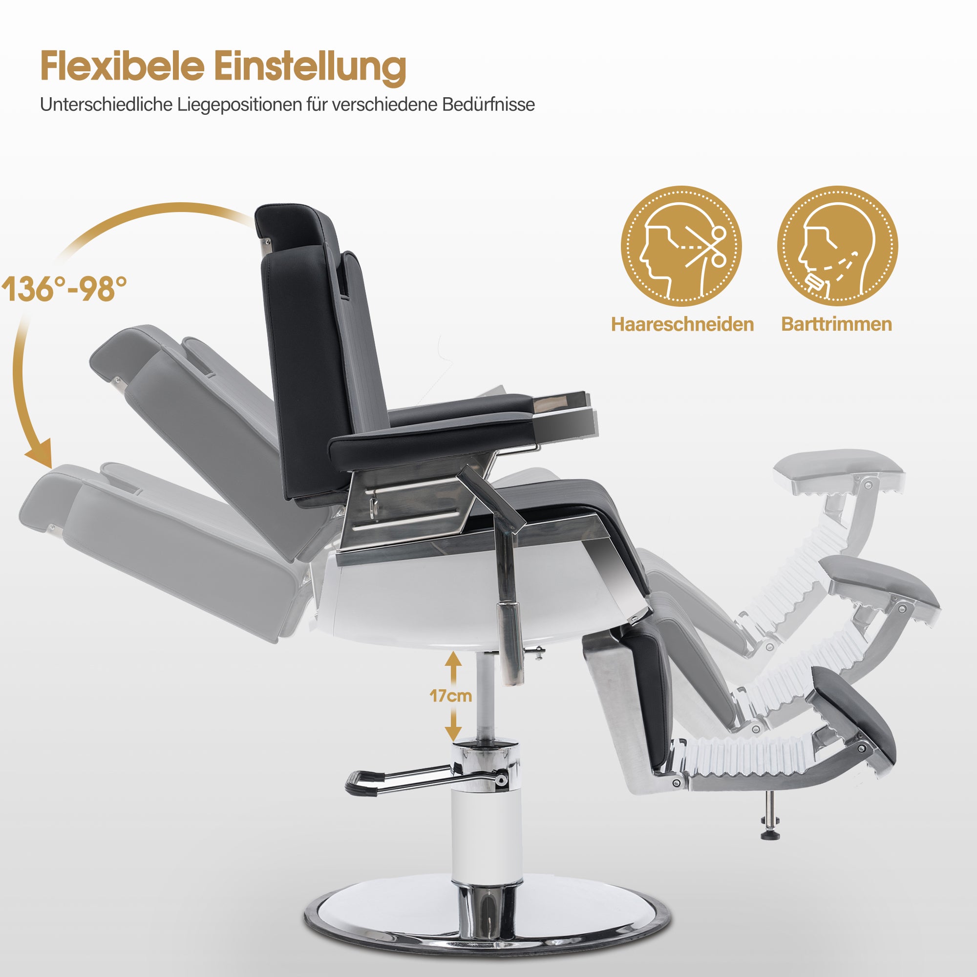 BarberPub barber chair with tilting headrest, hairdressing equipment with hydraulic pump, 360° rotatable, operating chair height adjustable, barber chair imitation leather, 3823