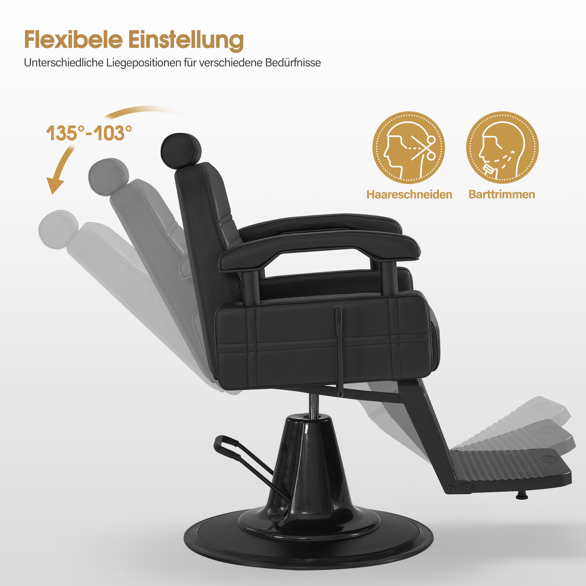 BarberPub Friseurstuhl mit Kopfstütze Kippbar, Friseureinrichtung mit Hydraulikpumpe 360° Drehbar, Bedienungsstuhl Höhenverstellbar, Barber Stuhl Friseurstühle Kunstleder, 3841 (Schwarz)