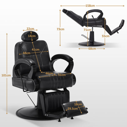 BarberPub Barber Chair with Tilting Headrest, Hairdressing Equipment with Hydraulic Pump 360° Rotatable, Operating Chair Barber Chairs Height Adjustable, Barber Chair Artificial Leather 3851 (Black)