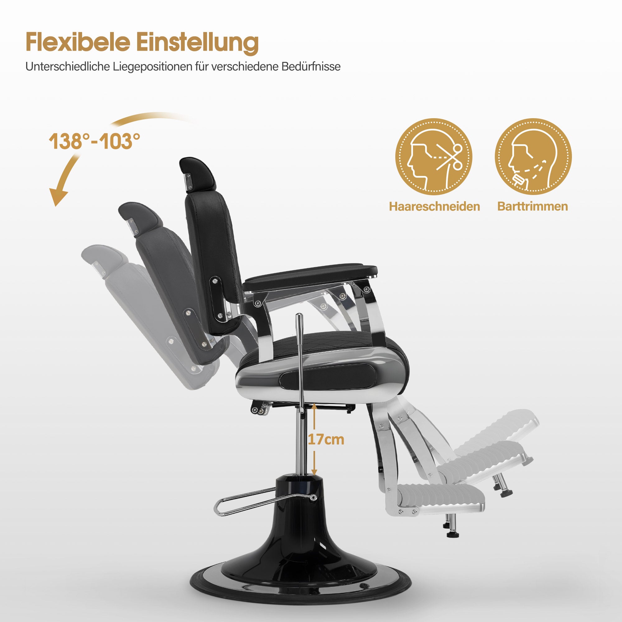 BarberPub Barber Chair with Tilting Headrest, Barber Equipment with Hydraulic Pump, 360° Swivel, Height-Adjustable Operator Chair, Faux Leather Barber Chair, 3855