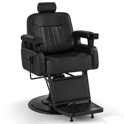 BarberPub sedia da barbiere con poggiatesta reclinabile, attrezzatura da parrucchiere con pompa idraulica girevole a 360°, sedia da lavoro regolabile in altezza, sedia da barbiere in ecopelle, 3856 (Nero)