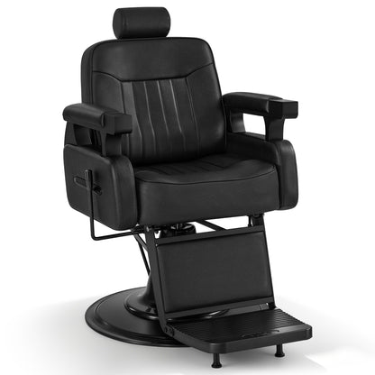BarberPub Friseurstuhl mit Kopfstütze Kippbar, Friseureinrichtung mit Hydraulikpumpe 360° Drehbar, Bedienungsstuhl Höhenverstellbar, Barber Stuhl Friseurstühle Kunstleder, 3856 (Schwarz)