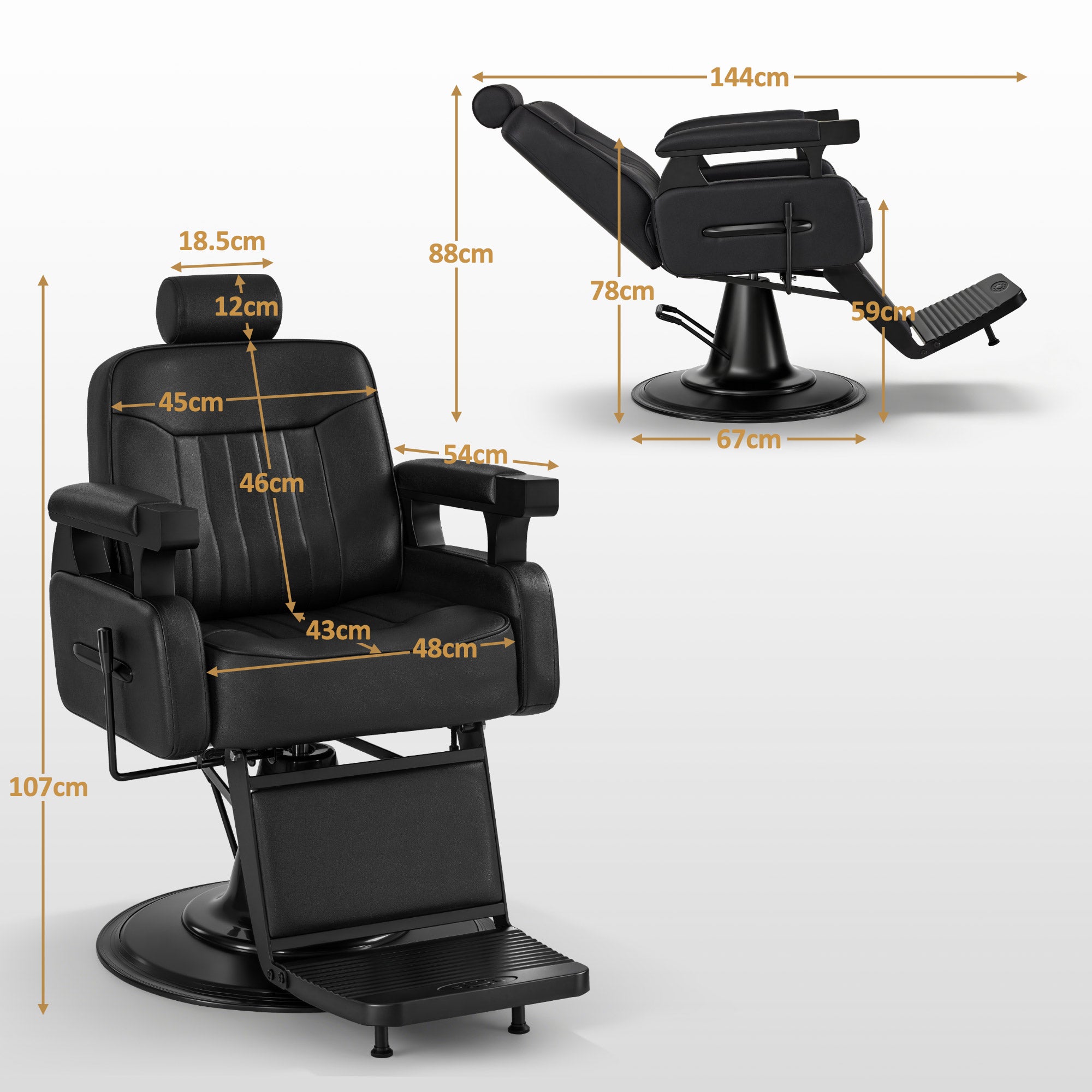 BarberPub Friseurstuhl mit Kopfstütze Kippbar, Friseureinrichtung mit Hydraulikpumpe 360° Drehbar, Bedienungsstuhl Höhenverstellbar, Barber Stuhl Friseurstühle Kunstleder, 3856 (Schwarz)