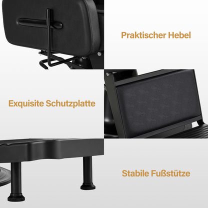 BarberPub Friseurstuhl mit Kopfstütze Kippbar, Friseureinrichtung mit Hydraulikpumpe 360° Drehbar, Bedienungsstuhl Höhenverstellbar, Barber Stuhl Friseurstühle Kunstleder, 3856 (Schwarz)