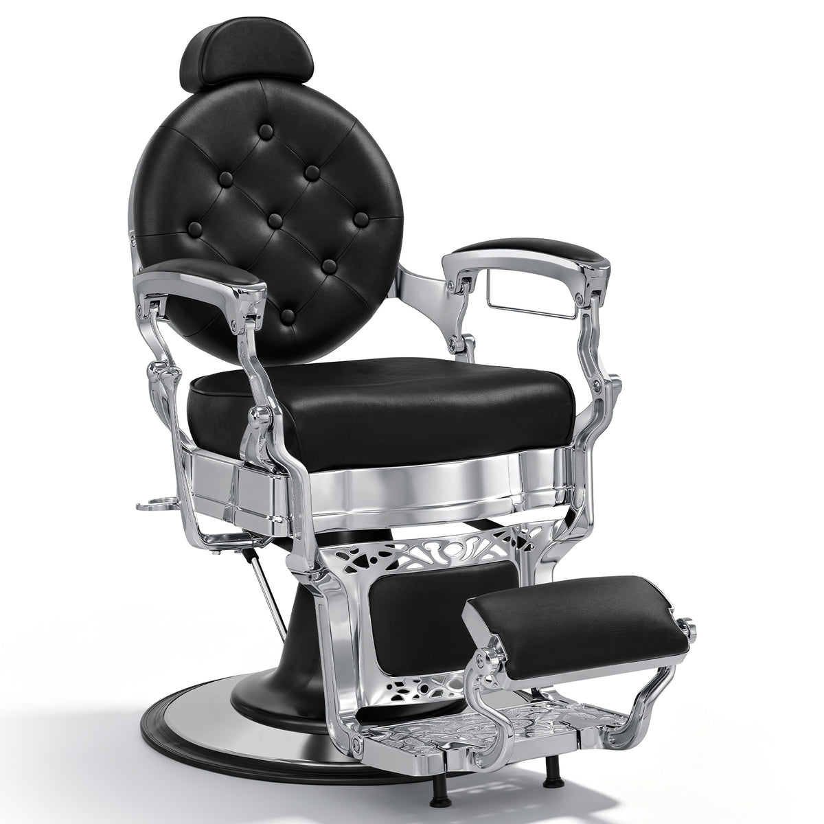 Barberpub Friseurstuhl mit Kopfstütze Kippbar, Friseureinrichtung mit Hydraulikpumpe 360° Drehbar, Höhenverstellbarer Bedienungsstuhl mit Vintage Stil, Barber Stuhl Kunstleder, 3860 (Silber-Schwarz)