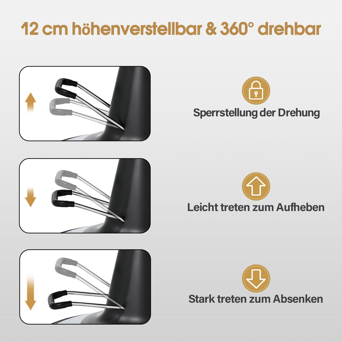 Barberpub Friseurstuhl mit Kopfstütze Kippbar, Friseureinrichtung mit Hydraulikpumpe 360° Drehbar, Höhenverstellbarer Bedienungsstuhl mit Vintage Stil, Barber Stuhl Kunstleder, 3860 (Silber-Schwarz)