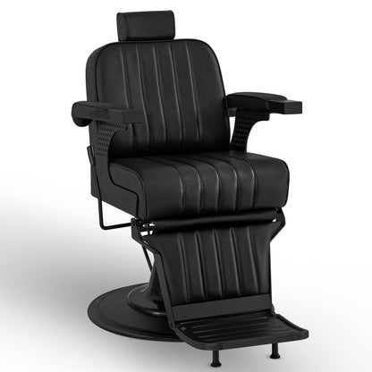 BarberPub Friseurstuhl mit Kopfstütze Kippbar, Friseureinrichtung mit Hydraulikpumpe 360° Drehbar, Bedienungsstuhl Höhenverstellbar, Barber Stuhl Friseurstühle Kunstleder, 3884 (Schwarz)