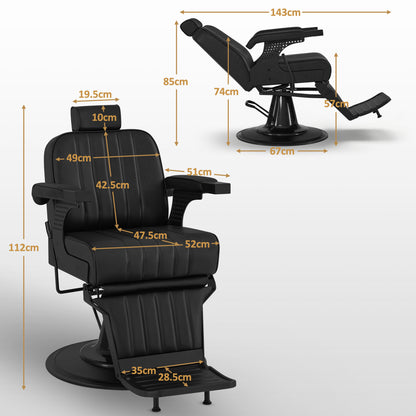 BarberPub Friseurstuhl mit Kopfstütze Kippbar, Friseureinrichtung mit Hydraulikpumpe 360° Drehbar, Bedienungsstuhl Höhenverstellbar, Barber Stuhl Friseurstühle Kunstleder, 3884 (Schwarz)