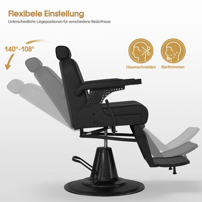 BarberPub Friseurstuhl mit Kopfstütze Kippbar, Friseureinrichtung mit Hydraulikpumpe 360° Drehbar, Bedienungsstuhl Höhenverstellbar, Barber Stuhl Friseurstühle Kunstleder, 3884 (Schwarz)