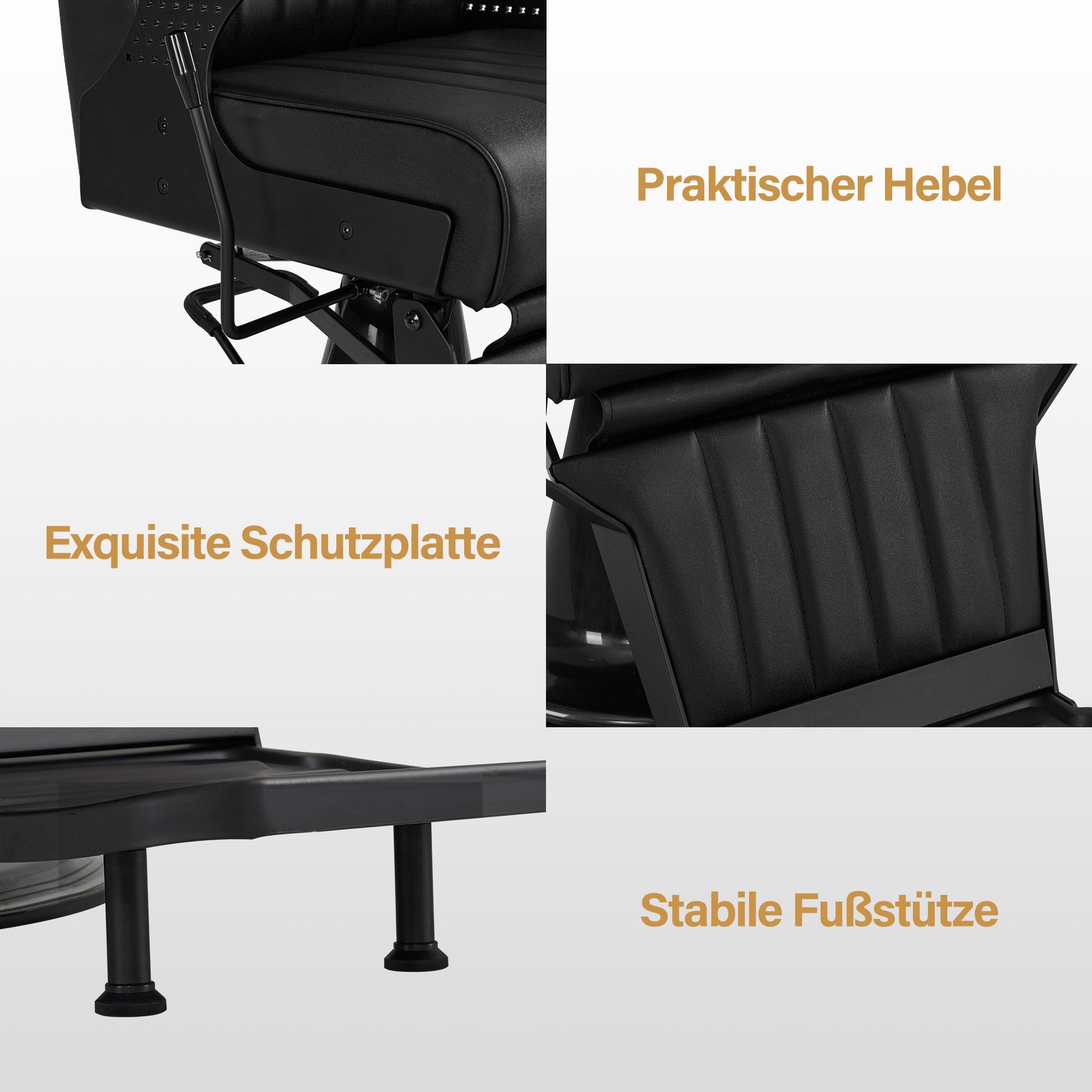 BarberPub Friseurstuhl mit Kopfstütze Kippbar, Friseureinrichtung mit Hydraulikpumpe 360° Drehbar, Bedienungsstuhl Höhenverstellbar, Barber Stuhl Friseurstühle Kunstleder, 3884 (Schwarz)