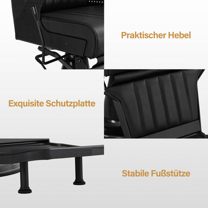 BarberPub Friseurstuhl mit Kopfstütze Kippbar, Friseureinrichtung mit Hydraulikpumpe 360° Drehbar, Bedienungsstuhl Höhenverstellbar, Barber Stuhl Friseurstühle Kunstleder, 3884 (Schwarz)