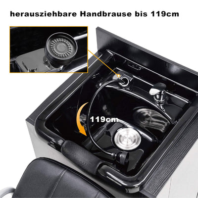 BarberPub lavatesta professionale con lavaggio posteriore senza sedia, postazione lavaggio per parrucchiere con lavabo posteriore, arredamento per salone 7134 (nero)