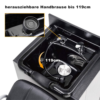 BarberPub Professional reverse wash system without chair hairdressing wash station vanity unit with reverse wash basin salon equipment 7134 (Black)