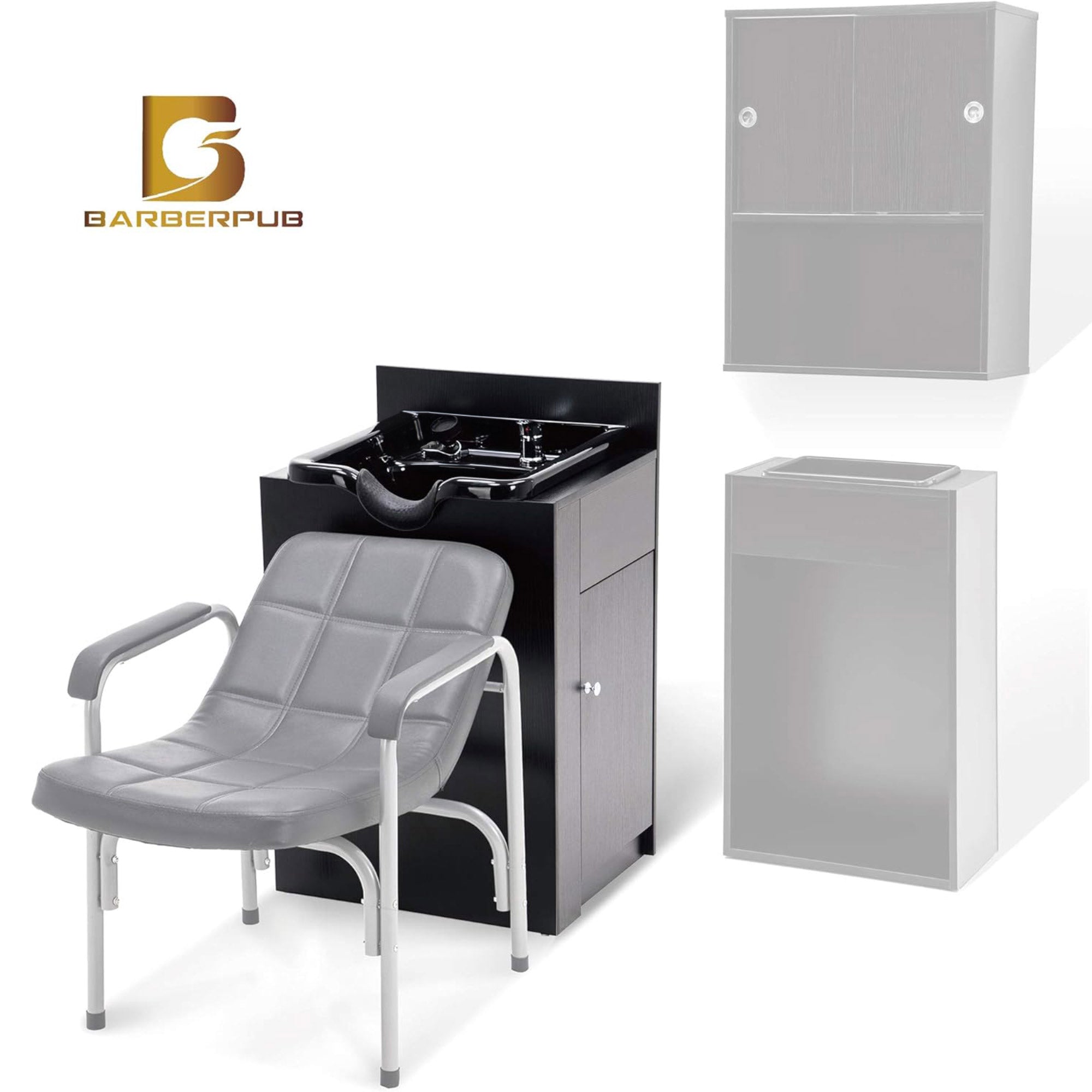 BarberPub Professional reverse wash system without chair hairdressing wash station vanity unit with reverse wash basin salon equipment 7134 (Black)
