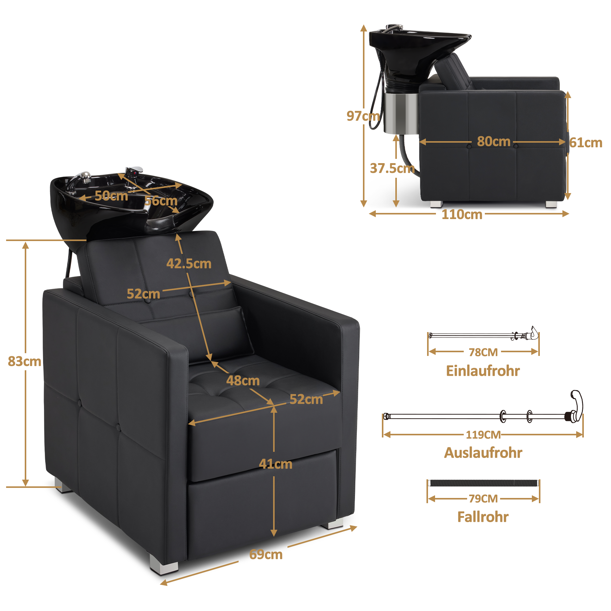 Barberpub Friseurstuhl mit Waschbecken, Friseurwaschbecken aus Keramik Verstellbar, Rückwärtswaschsessel Friseurwaschsessel für SPA Salon, Friseur Waschplatz 8010