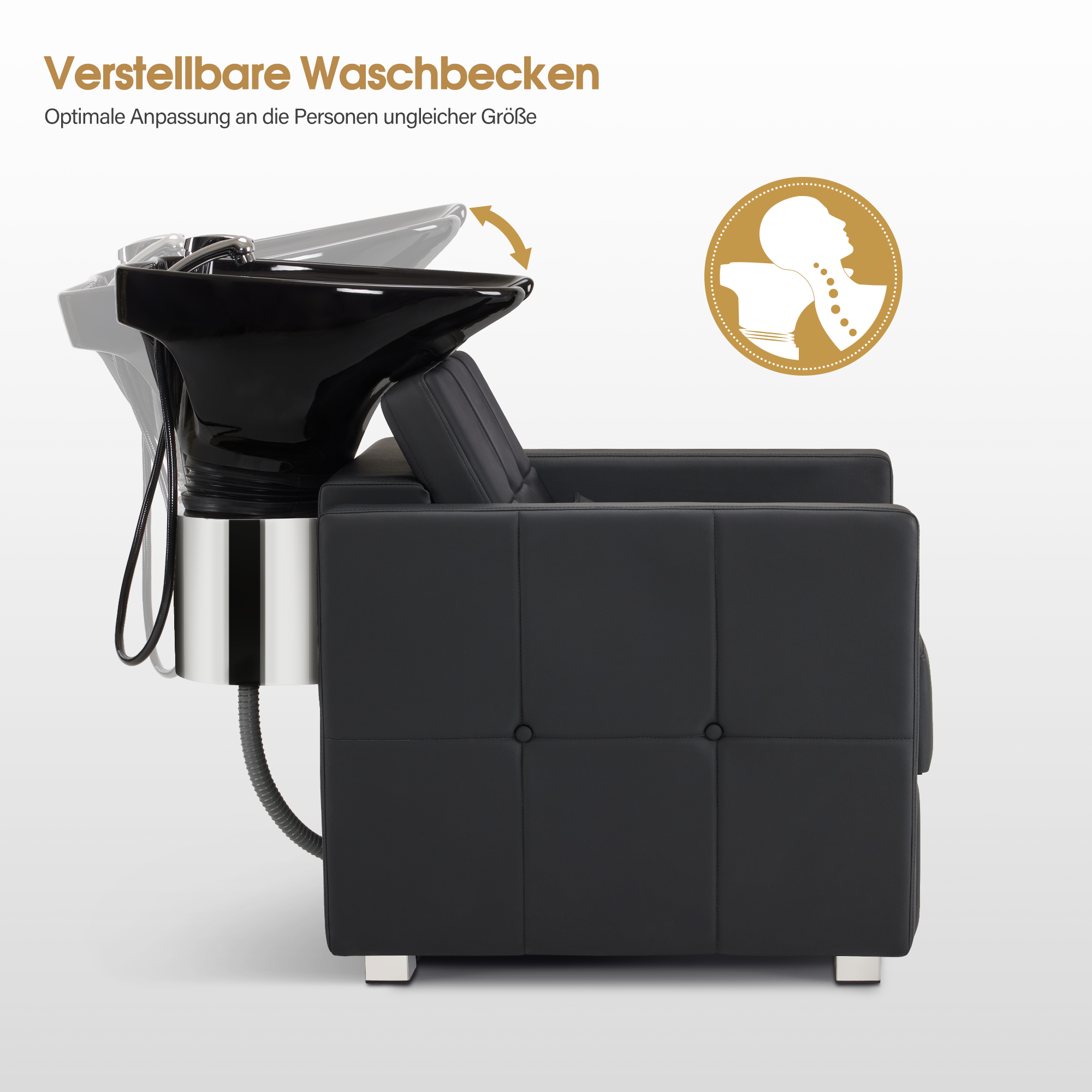 Barberpub Friseurstuhl mit Waschbecken, Friseurwaschbecken aus Keramik Verstellbar, Rückwärtswaschsessel Friseurwaschsessel für SPA Salon, Friseur Waschplatz 8010