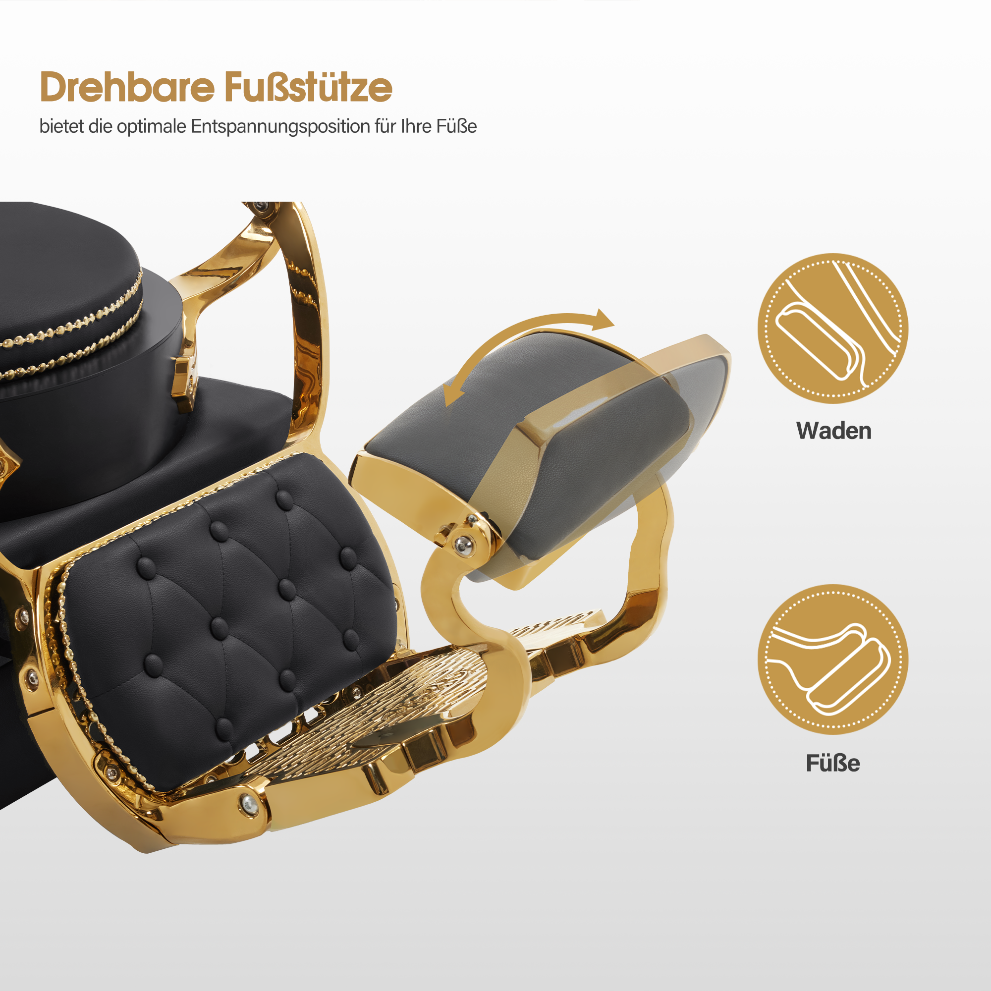 Barberpub Hairdressing Chair with Sink, Adjustable Ceramic Hairdressing Sink, Reversible Hairdressing Wash Chair for SPA Salon, Hairdresser Wash Station Retro 8024 (Gold-Black/PVC) 