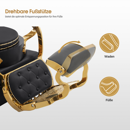 Barberpub Hairdressing Chair with Sink, Adjustable Ceramic Hairdressing Sink, Reversible Hairdressing Wash Chair for SPA Salon, Hairdresser Wash Station Retro 8024 (Gold-Black/PVC) 