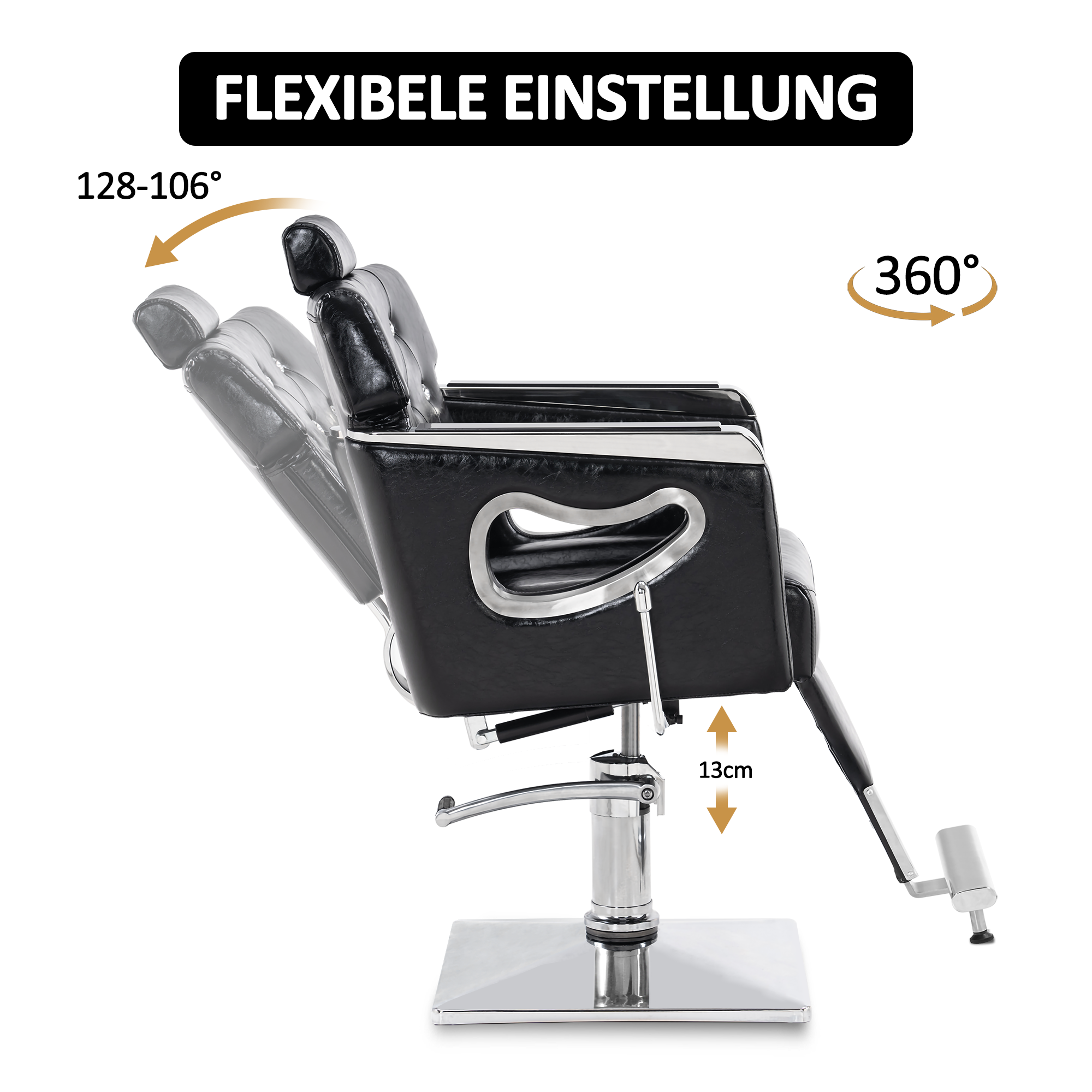 Fauteuil de barbier Barberpub avec appui-tête, fauteuil de barbier avec pompe hydraulique, fauteuil de coiffure réglable en hauteur pour hommes et femmes, pivotant et inclinable à 360°, mobilier de coiffure rétro vintage, similicuir, 8132 (noir) 