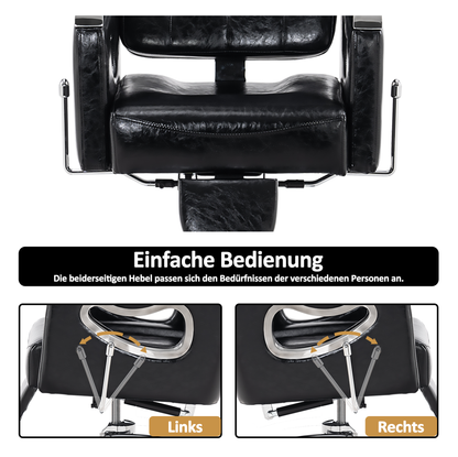 Fauteuil de barbier Barberpub avec appui-tête, fauteuil de barbier avec pompe hydraulique, fauteuil de coiffure réglable en hauteur pour hommes et femmes, pivotant et inclinable à 360°, mobilier de coiffure rétro vintage, similicuir, 8132 (noir) 