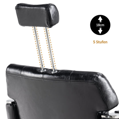 Fauteuil de barbier Barberpub avec appui-tête, fauteuil de barbier avec pompe hydraulique, fauteuil de coiffure réglable en hauteur pour hommes et femmes, pivotant et inclinable à 360°, mobilier de coiffure rétro vintage, similicuir, 8132 (noir) 